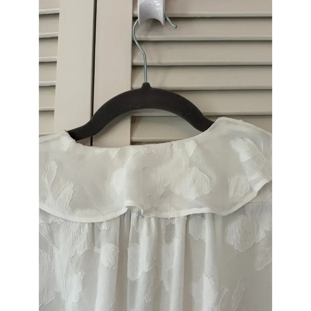By Anthropologie Milena Burnout Velvet Wrap Blouse white ruffle cottagecore